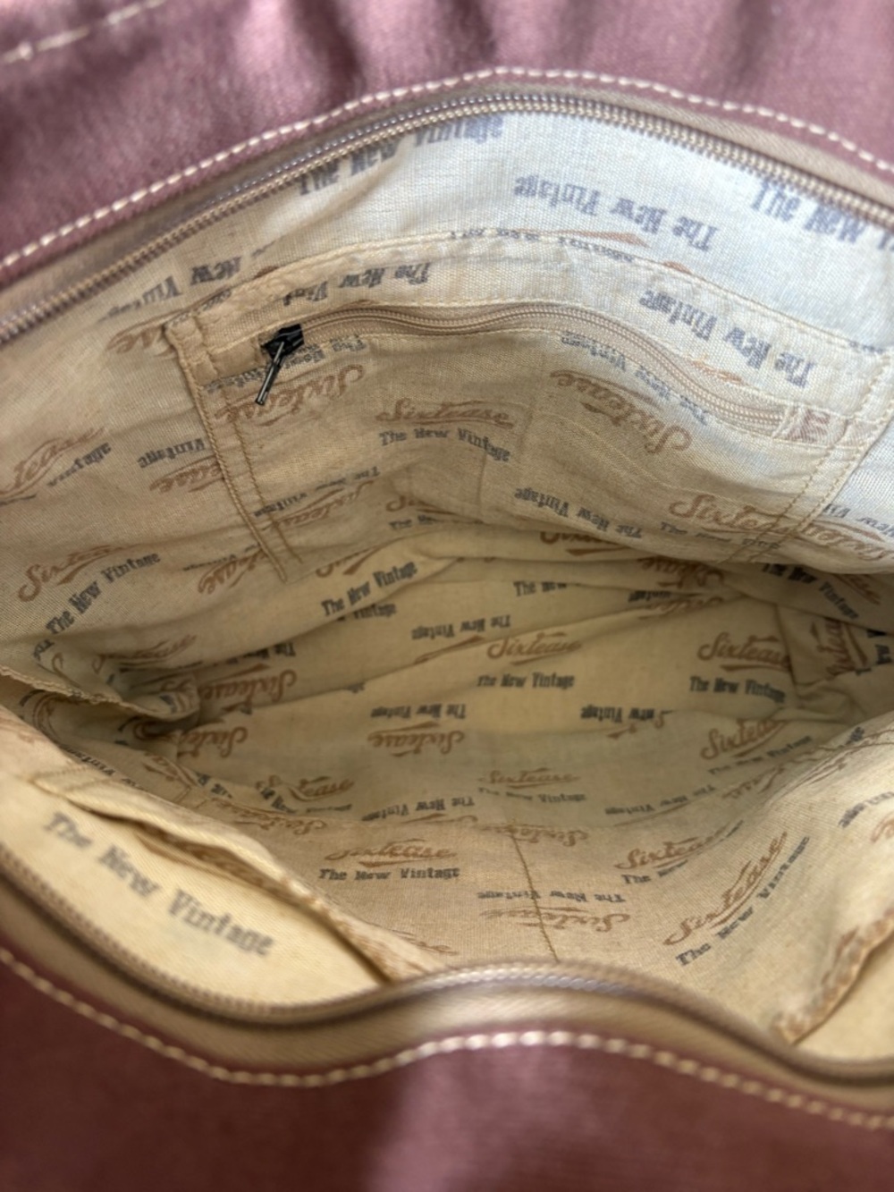 Blue Patterned Canvas Tote with Brown Trim - Picture 4 of 4
